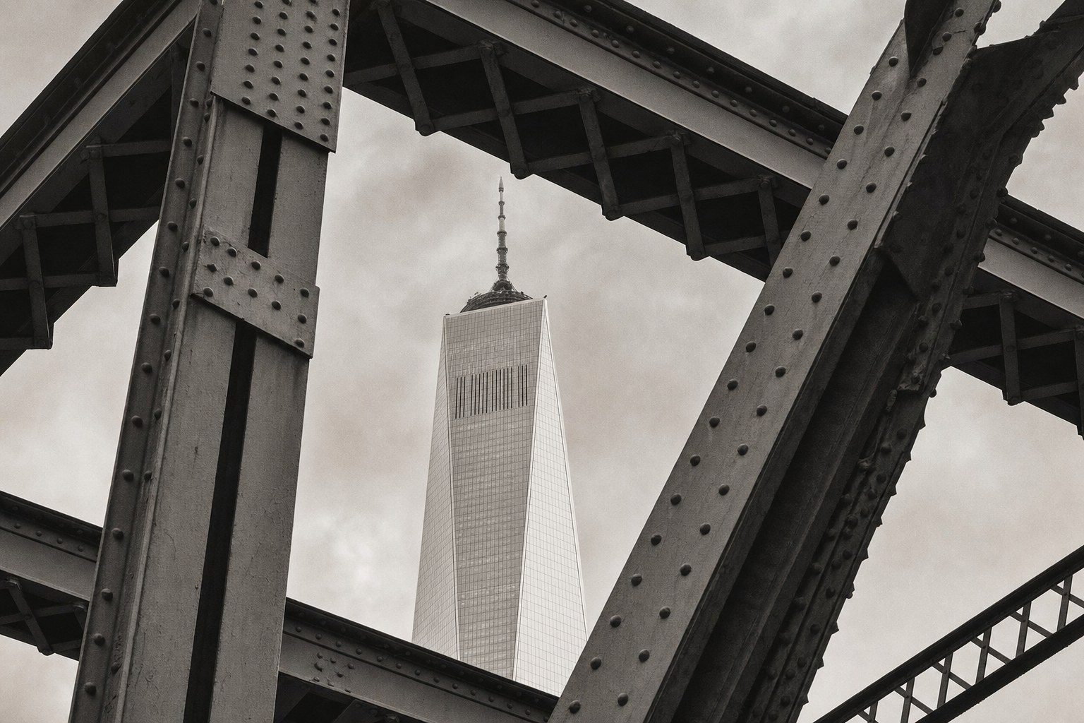 One World Trade Center framed by structural steel